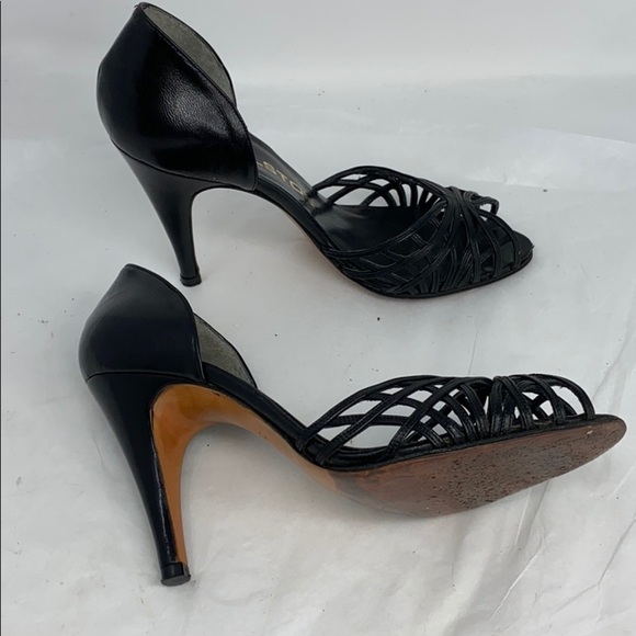 Vintage Halston Sz 5 Peep Toe D’Orsay Heels - Picture 5 of 9